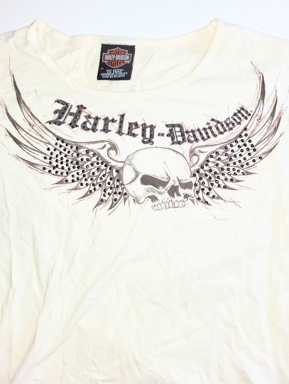 Harley Davidson Skull & Jeweled Wings Graphic Tshirt Biker Tee Medium - Picture 8 of 12